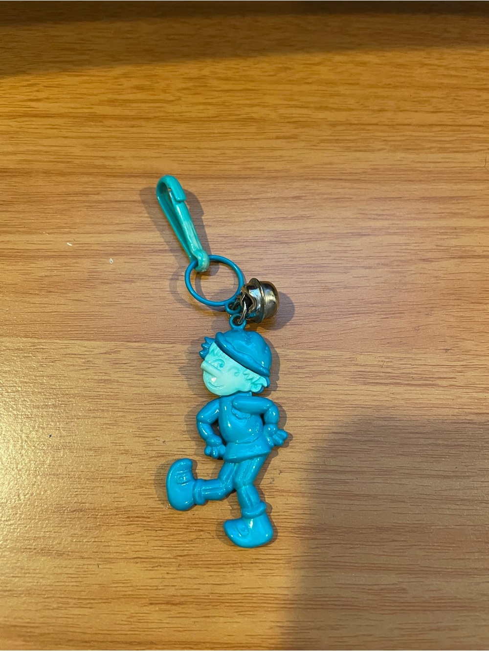 Vintage 1980s Plastic Bell Charm Pinocchio Two Toned Blue Clip On 80s Necklace